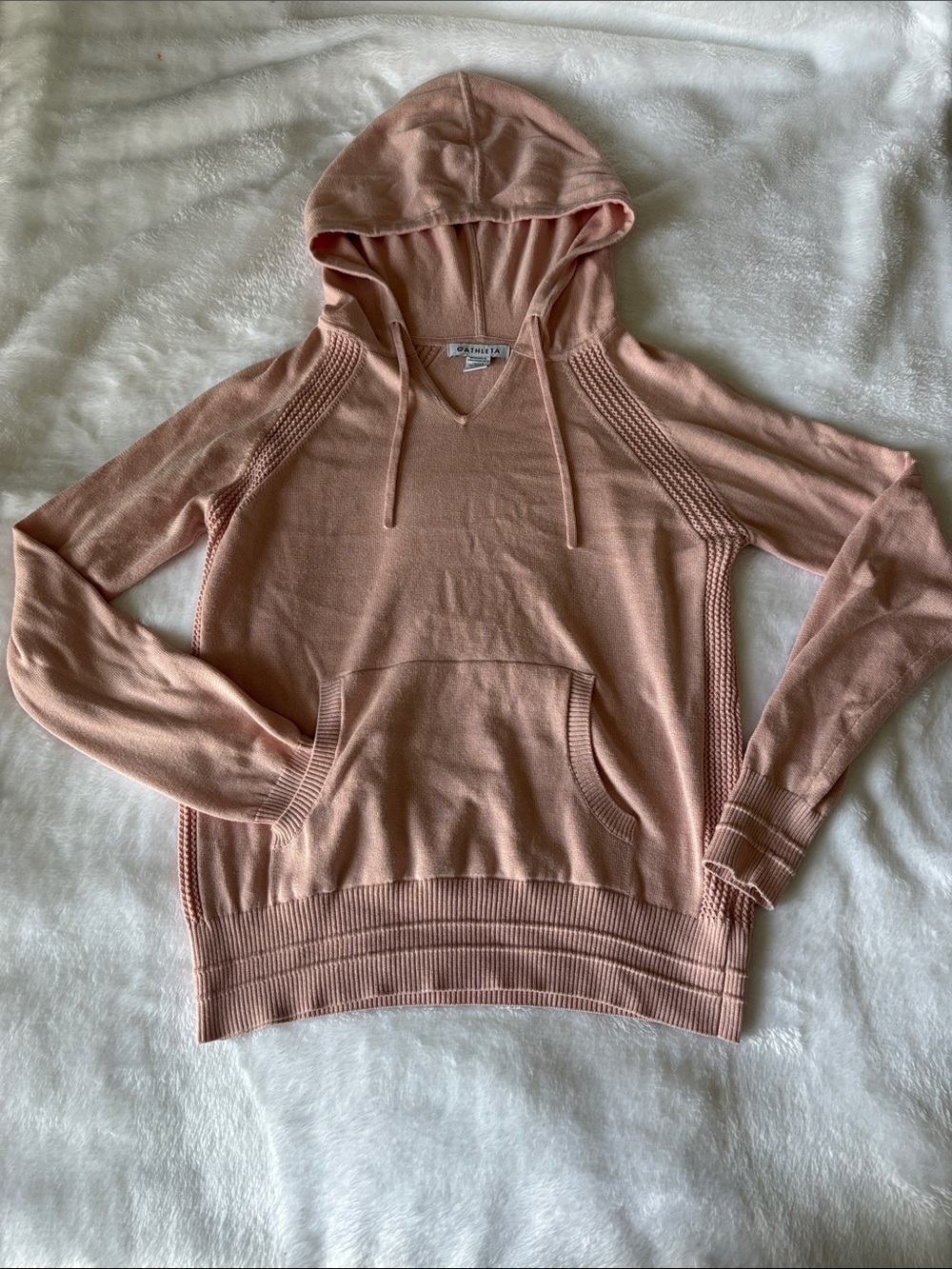 Athleta Lightweight Pink Hooded Knit Pullover